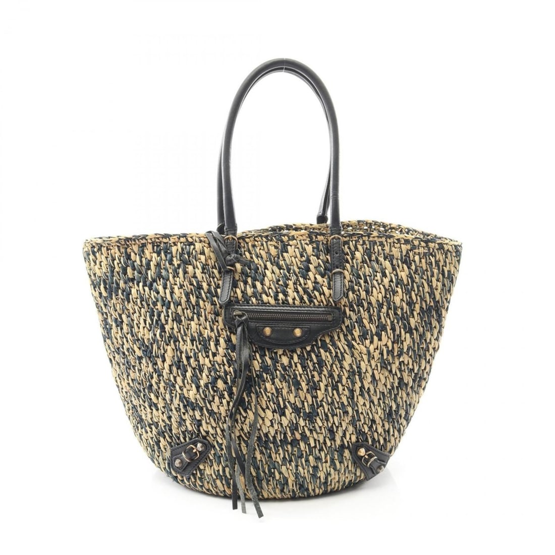Balenciaga BALENCIAGA handbag, leather and raffia, women's, beige, navy, black, 286370: --- Catalog ---Category: SizeSize (HxWxD): 25cm x 27cm x 22cm / 9.84'' x 10.62'' x 8.66''Category: DesignType: HandbagColor: Beige, Black, NavyGender: WomenMaterial: Leather , Raffia Category: General