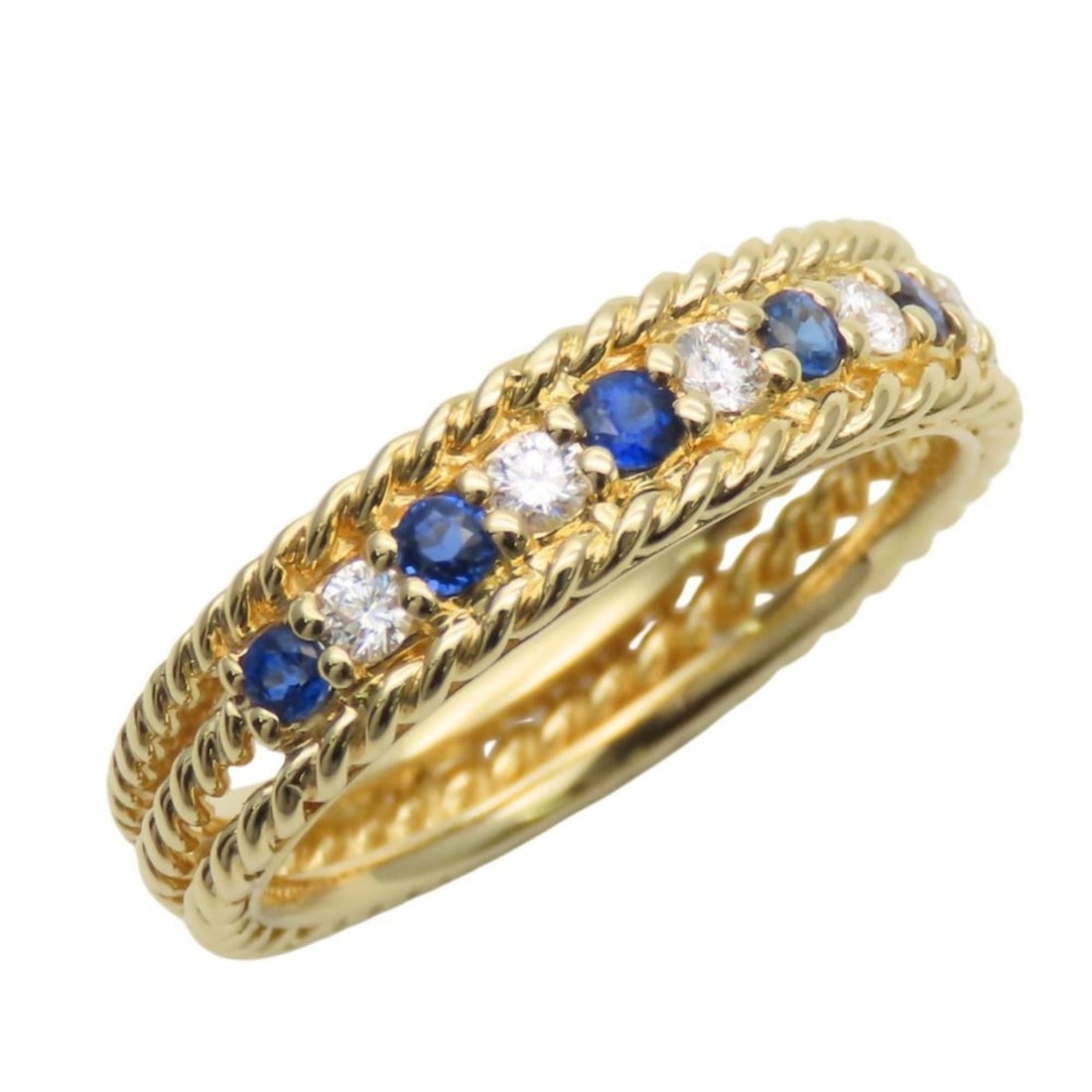 Christian Dior Dior Twist Ring, 18K Yellow Gold, Diamond and Sapphire, Women's,: --- Catalog ---Category: SizeWidth: 5mm / 0.2''Weight: 4.4g / 0.15oz.JP Size: 13US Size: 6.5Category: DesignType: Band ringColor: Yellow goldStone: Diamond, SapphireGender: WomenMaterial: Yellow gold