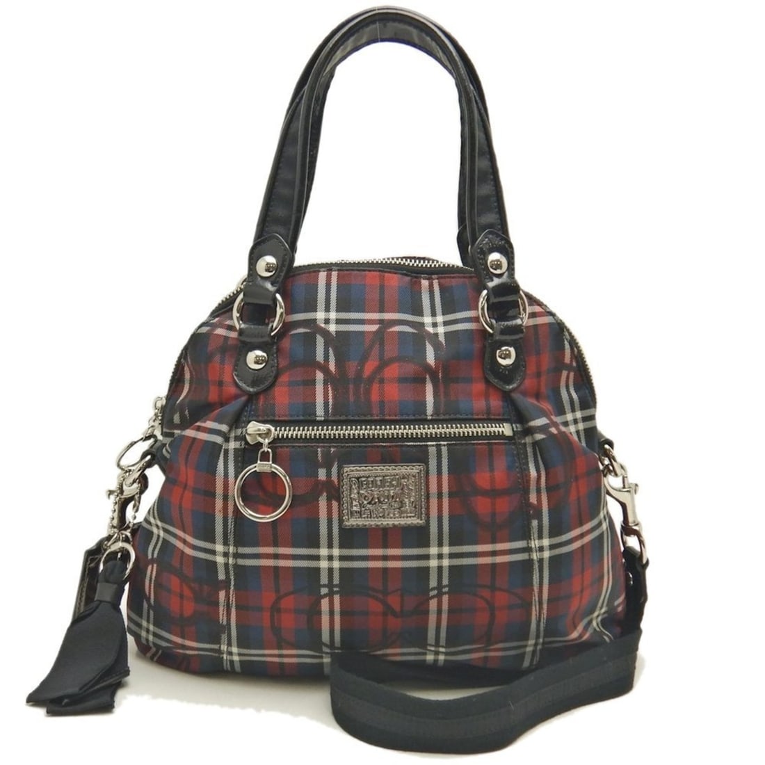 COACH Poppy 2-Way Lamé Handbag 18714, Nylon Canvas and Patent Leather, Black Red, Women's, 253480 (1 of 20)