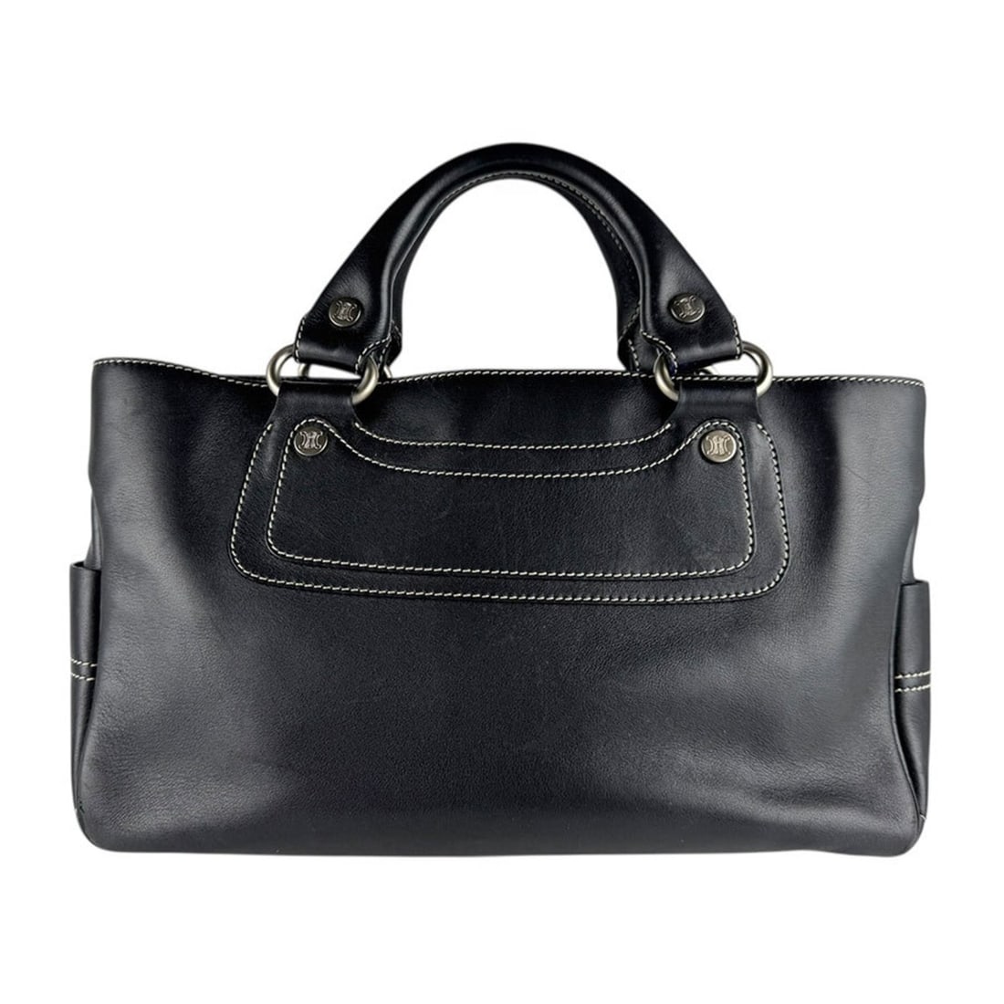Celine Boogie Bag, Leather, Black and Silver, Women's, Z8353: --- Catalog ---Category: SizeSize (HxWxD): 20cm x 32cm x 13cm / 7.87'' x 12.59'' x 5.11''Category: DesignType: HandbagColor: BlackGender: WomenMaterial: Leather Category: GeneralBrand: CelineCountry o