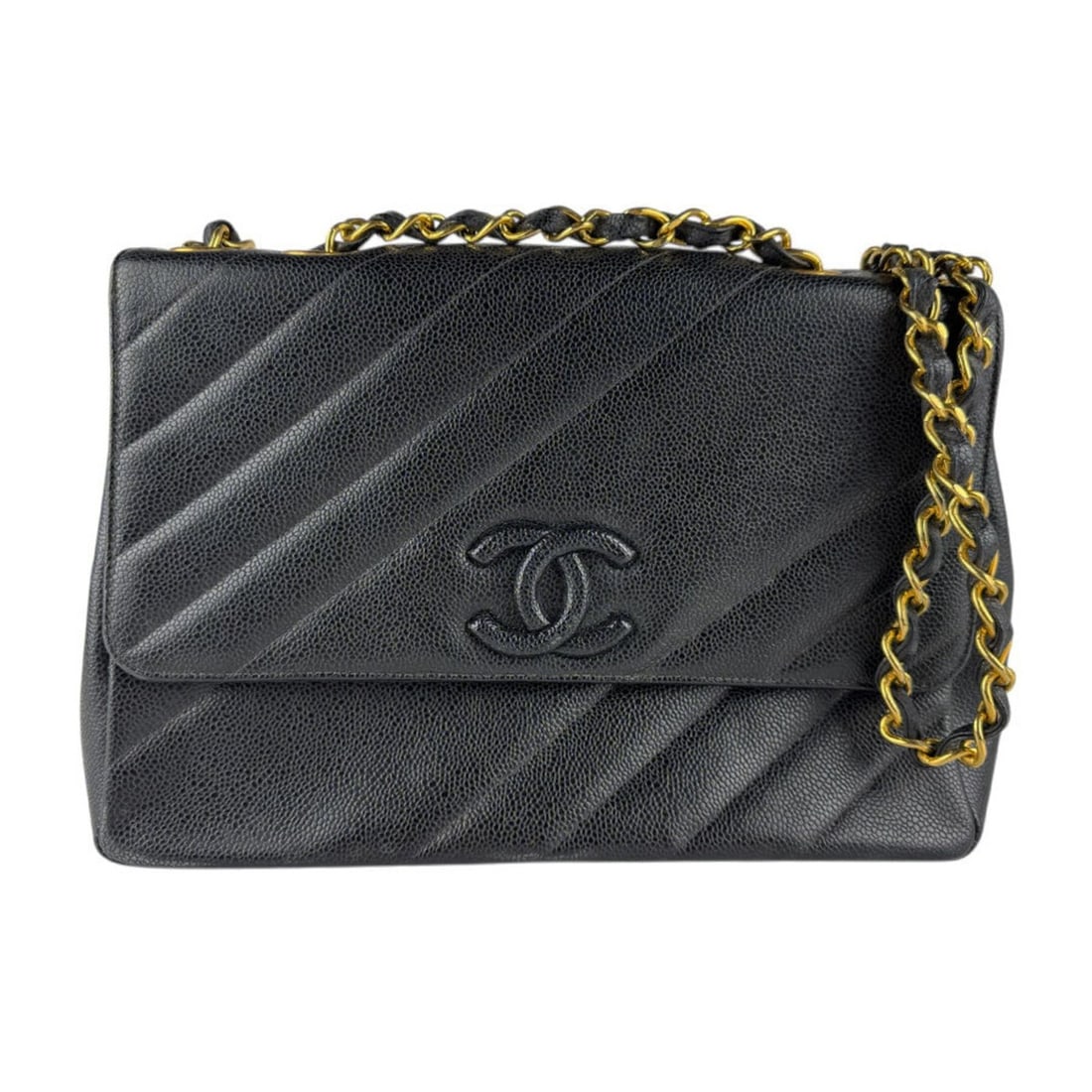 CHANEL Shoulder Bag in Caviar Leather/Metal, Black/Gold, Women's, Z8298: --- Catalog ---Category: SizeSize (HxWxD): 20cm x 30cm x 8cm / 7.87'' x 11.81'' x 3.14''Category: DesignType: Shoulder bagColor: BlackGender: WomenMaterial: Grained Calfskin Category: GeneralBrand: Ch