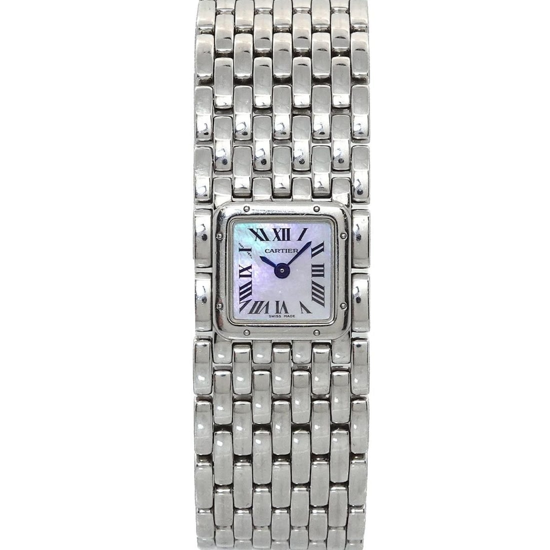 Cartier Panthere Ruban W61001T9 Women's White Shell Quartz Watch: --- Catalog ---Category: SizeWrist Size: 14cm / 5.51''Case Diameter: 21mm / 0.83''Category: DesignType: WristwatchGender: WomenColor (Dial): White shellMaterial (Band): Stainless steelMaterial (Case):