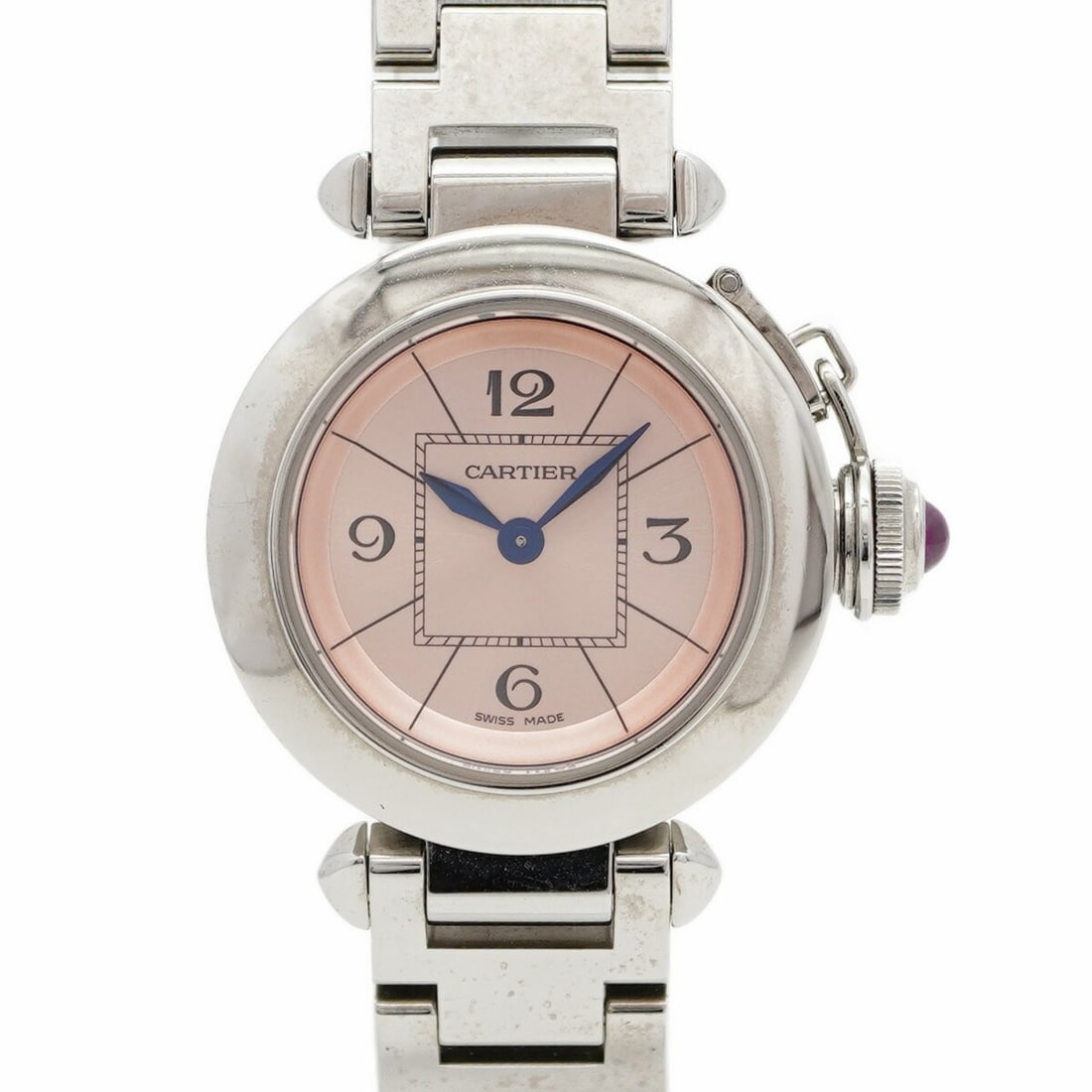 Cartier Miss Pasha W3140008 Pink Dial Women's Watch: --- Catalog ---Category: SizeWrist Size: 14.5cm / 5.7''Case Diameter: 26.8mm / 1.06''Category: DesignType: WristwatchGender: WomenColor (Dial): PinkMaterial (Band): Stainless steelMaterial (Case): Sta