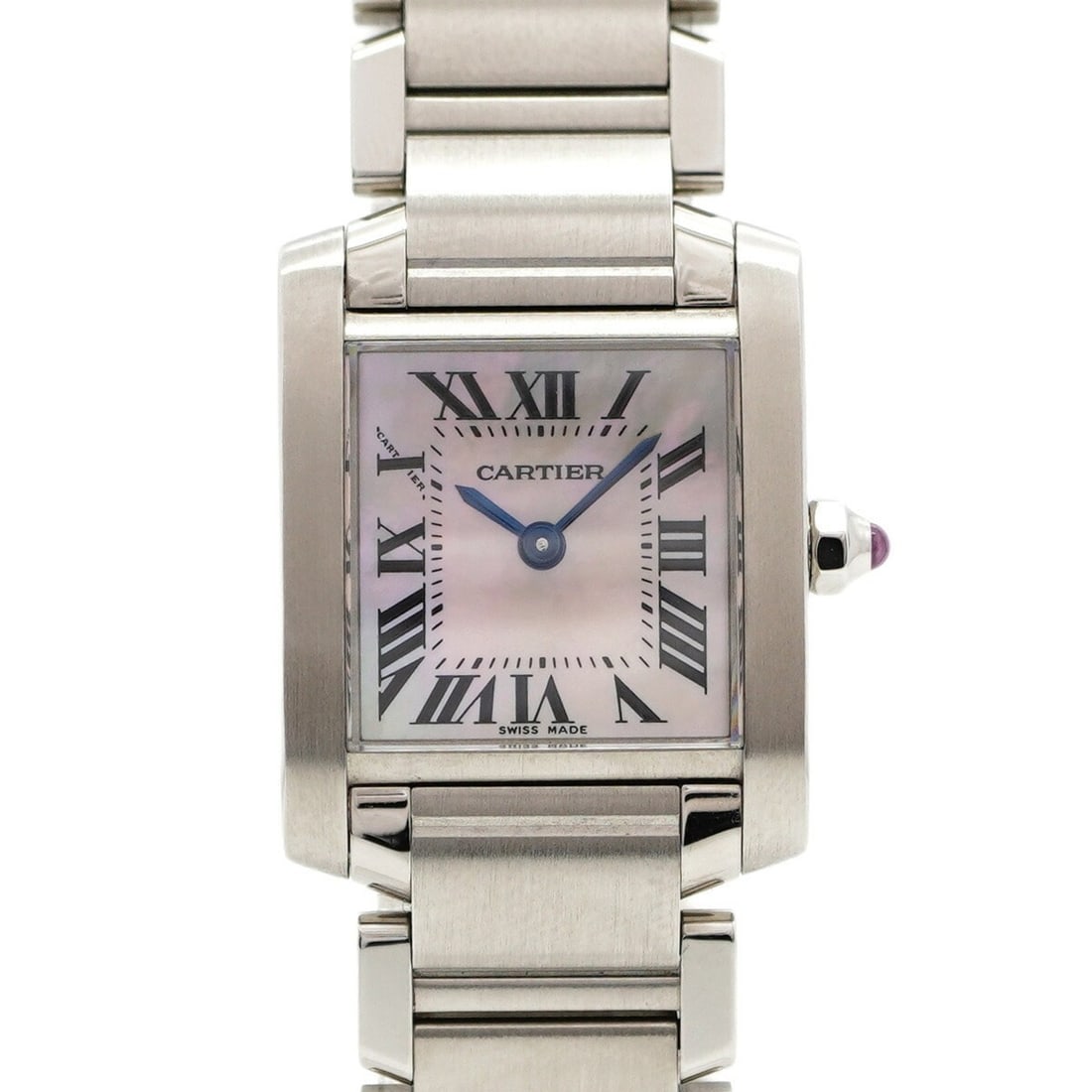Cartier Tank Française SM W51028Q3 Pink Dial Women's Watch: --- Catalog ---Category: SizeWrist Size: 16.5cm / 6.49''Case Diameter: 20.3mm / 0.8''Category: DesignType: WristwatchGender: WomenColor (Dial): Pink shellMaterial (Band): Stainless steelMaterial (Case