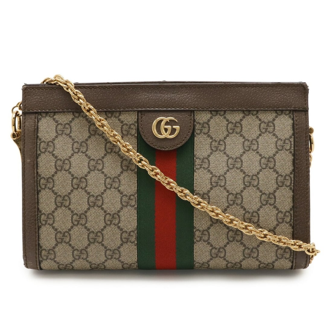 GUCCI Ophidia GG Supreme Sherry Line Small Chain Shoulder Bag in PVC and Leather, Beige Brown,: --- Catalog ---Category: SizeSize (HxWxD): 17cm x 25.5cm x 7.5cm / 6.69'' x 10.03'' x 2.95''Category: DesignType: Shoulder bagColor: Beige, Brown, Green, Red colorMaterial: GG Supreme , Canvas , PVC ,