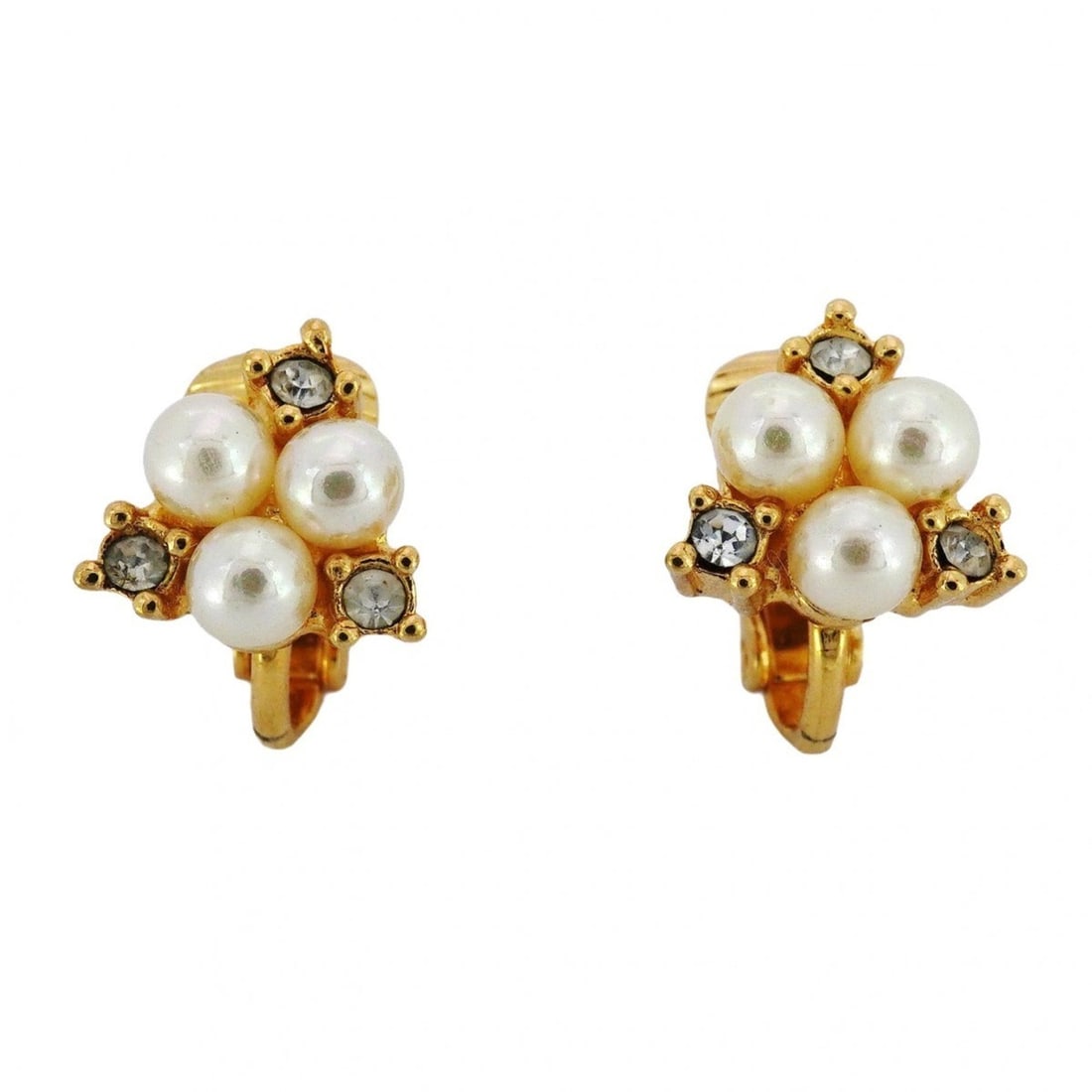 Christian Dior Earrings, GP Plated, Rhinestones, Faux Pearls, Gold, Women's (1 of 10)