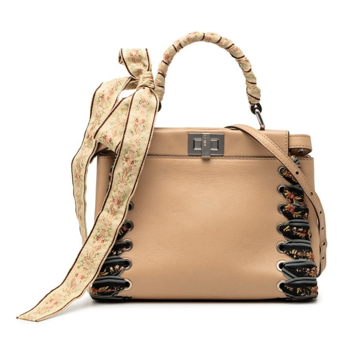 Fendi Mini Peekaboo Handbag/Shoulder Bag, 2-Way, 8BN244, Beige Leather, Women's, FENDI (1 of 8)