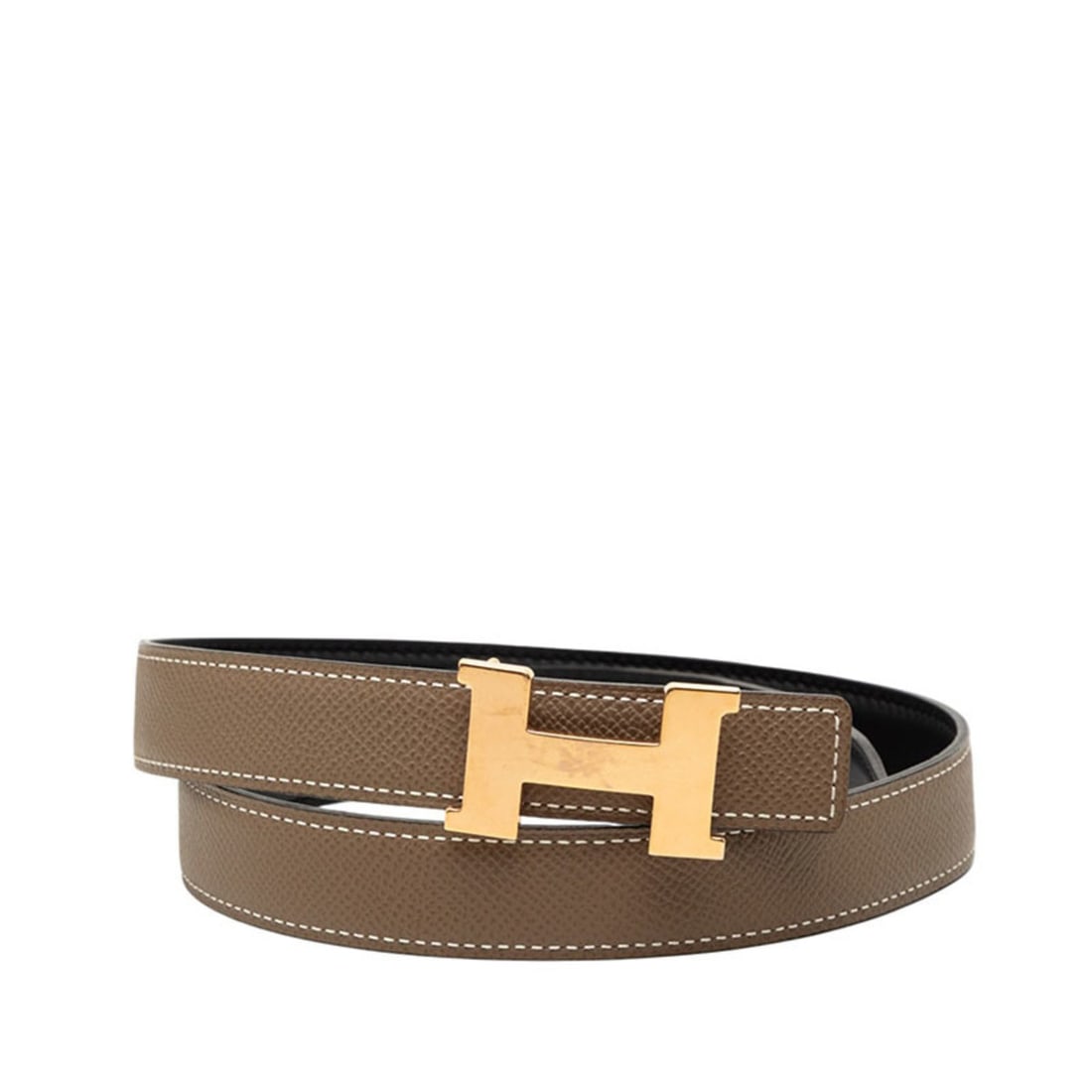 Hermes Hermès Constance H-buckle belt in Etoupe, black with pink gold hardware and Swift leather. (1 of 8)