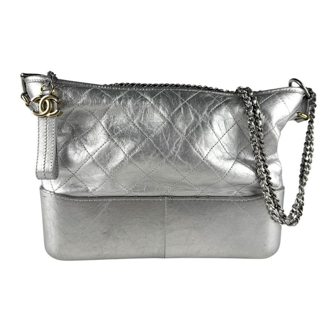 CHANEL Gabrielle de Chanel Shoulder Bag, Leather/Metal, Silver/Gold, Women's, Z8277 (1 of 11)