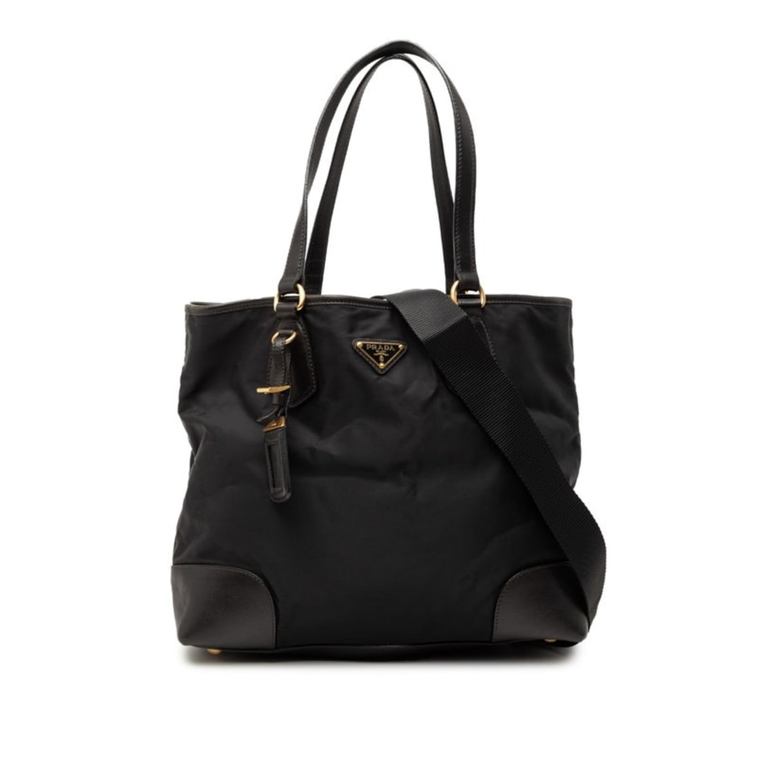 Prada Triangle Logo Plate Tote Bag/Shoulder Bag, 2-Way, M523, Black Nylon and Leather, Women's,: --- Catalog ---Category: SizeSize (HxWxD): 28cm x 31cm x 11cm / 11.02'' x 12.2'' x 4.33''Category: DesignType: Shoulder bag, Tote bagColor: BlackGender: WomenMaterial: Nylon , Leather Category: