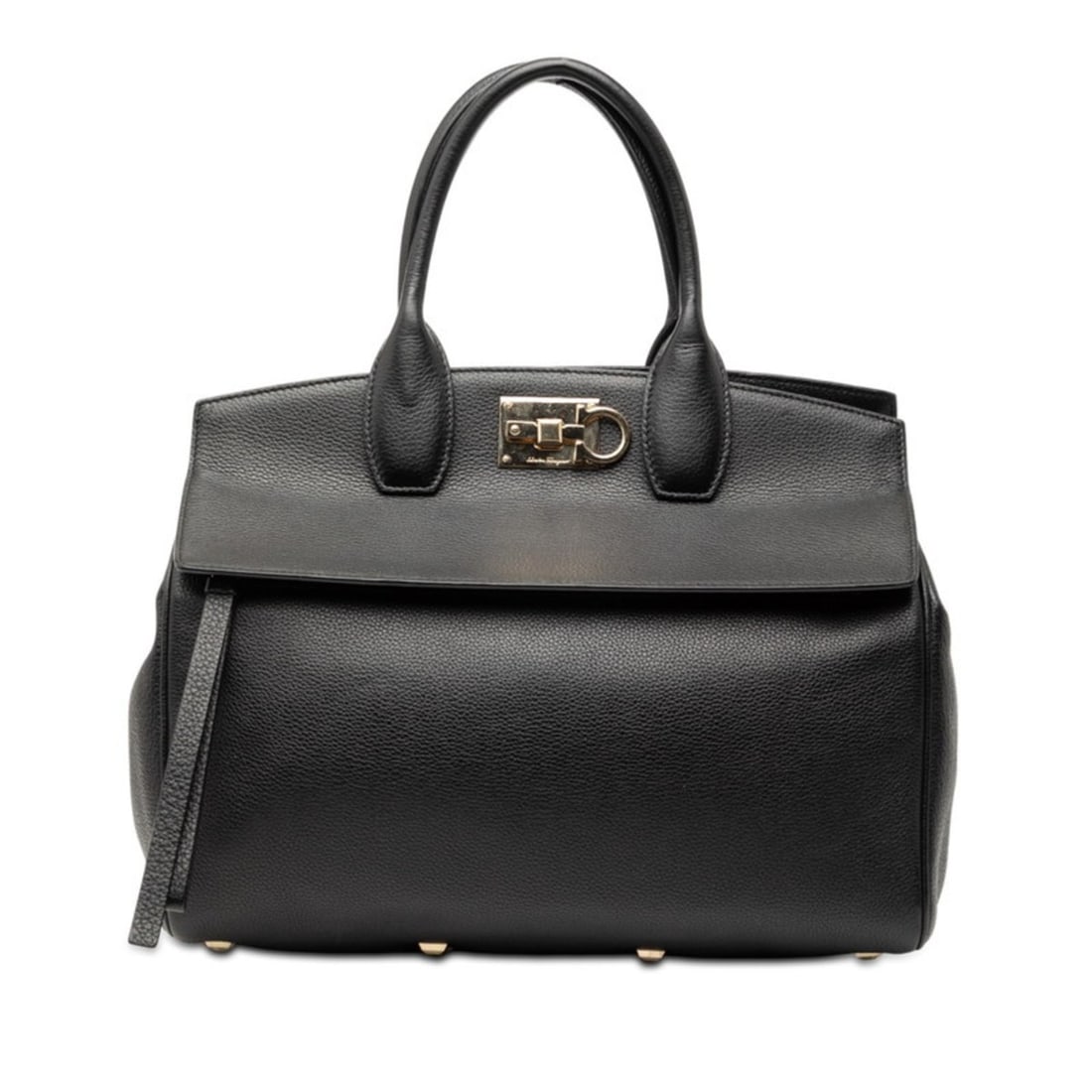 Salvatore Ferragamo Gancini Studio Bag Handbag FZ-21 H167 Black Leather Women's (1 of 8)