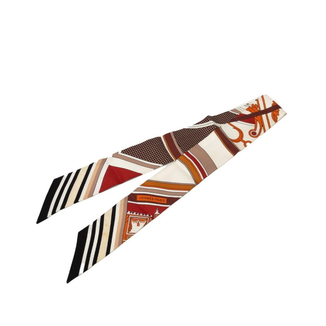 Hermes Hermès Twilly Washington's Carriage Detail Scarf/Muffler in White and Multicolor Silk for (1 of 10)