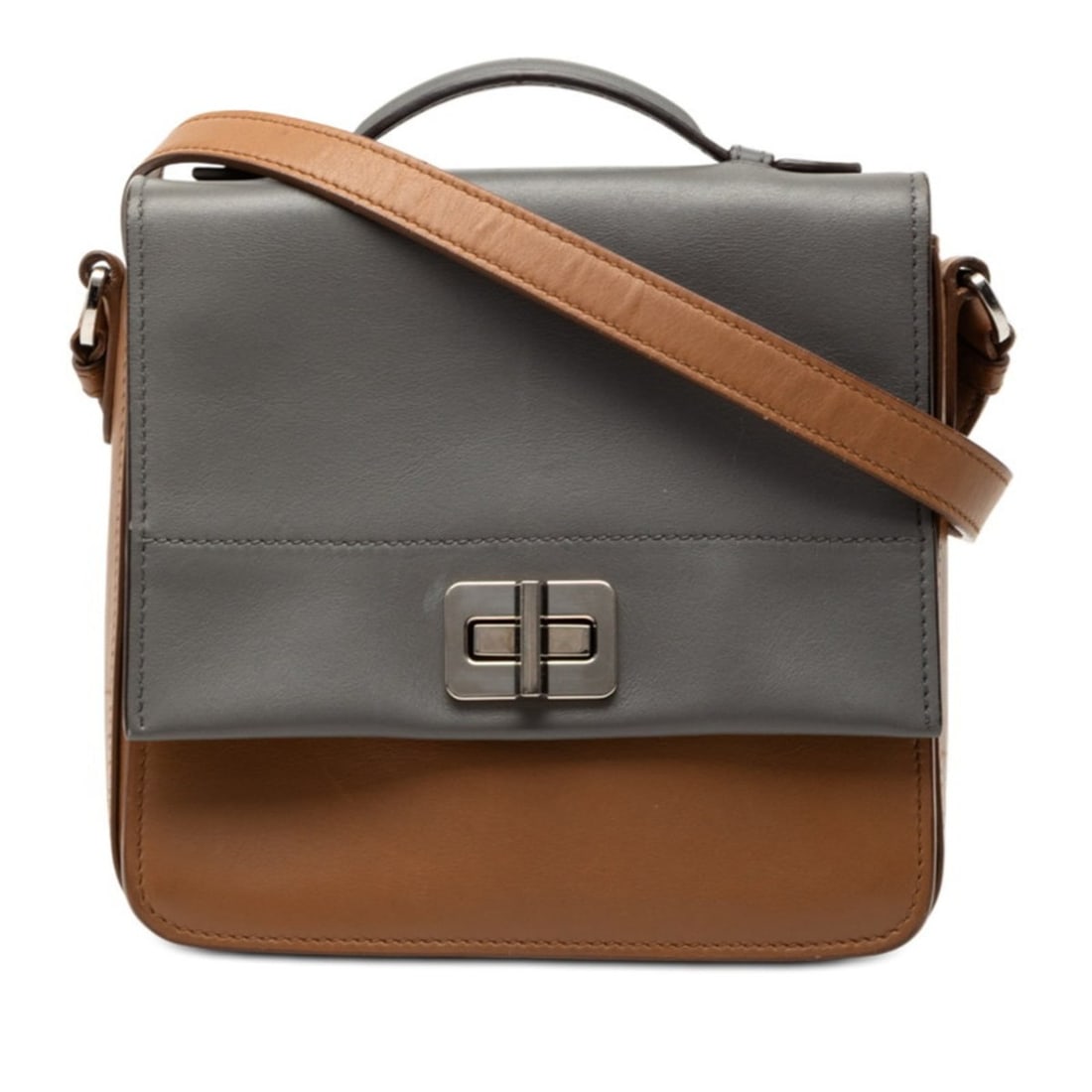Prada crossbody shoulder bag in brown and gray calf leather for women. (1 of 14)