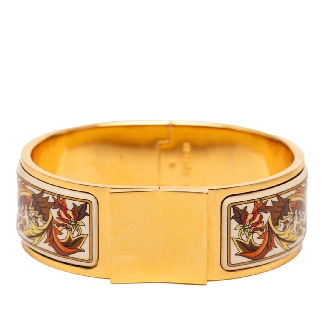 Hermes enamel GM roque cloisonné bangle in gold, white, and multicolored plating for women. (1 of 9)