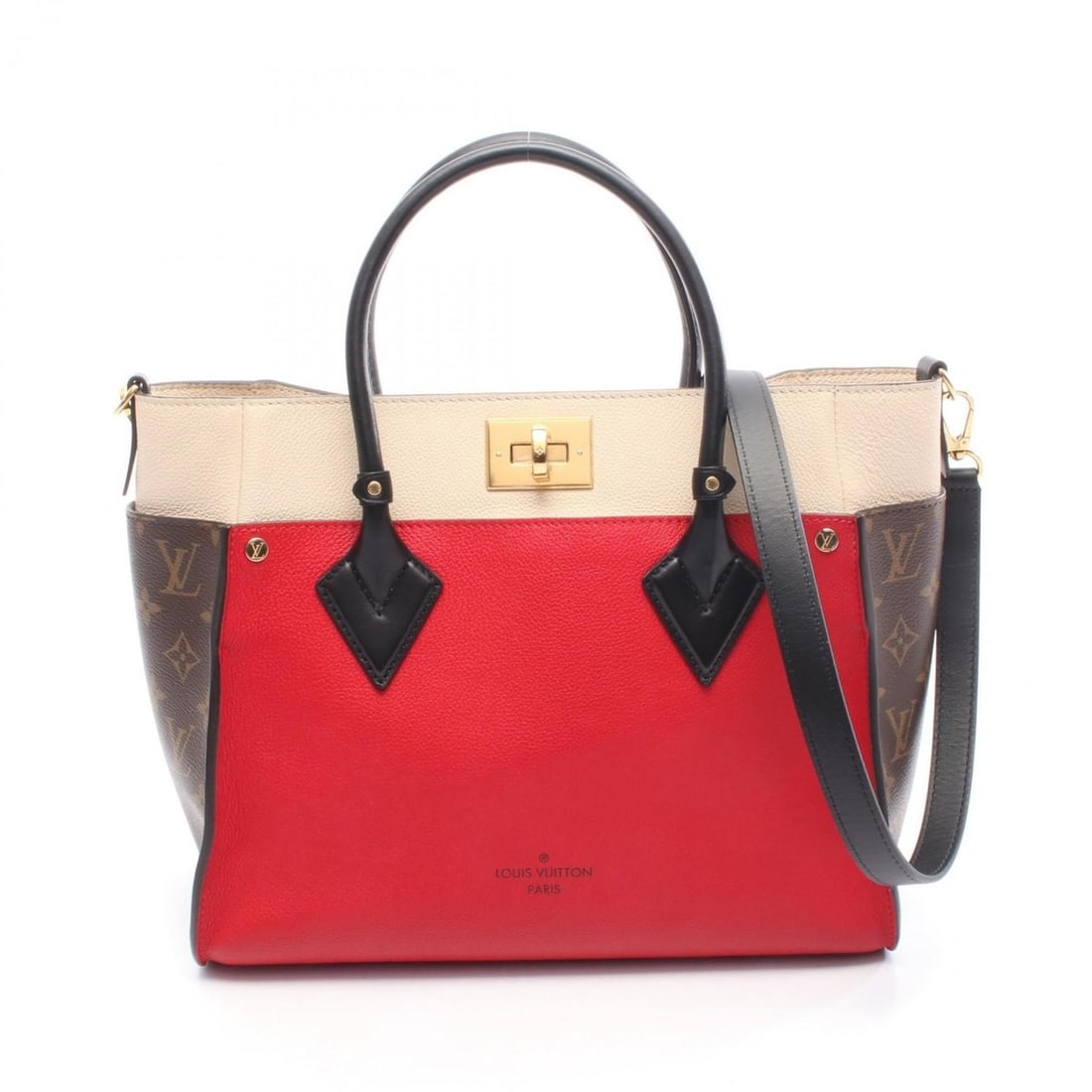 Louis Vuitton On My Side MM Handbag, Leather and Coated Canvas, Monogram, Women's, Red, Brown,: --- Catalog ---Category: SizeSize (HxWxD): 25cm x 31cm x 13cm / 9.84'' x 12.2'' x 5.11''Category: DesignType: HandbagColor: Brown, Monogram, Multi-color, Red color, RougeGender: WomenMaterial: Monogra