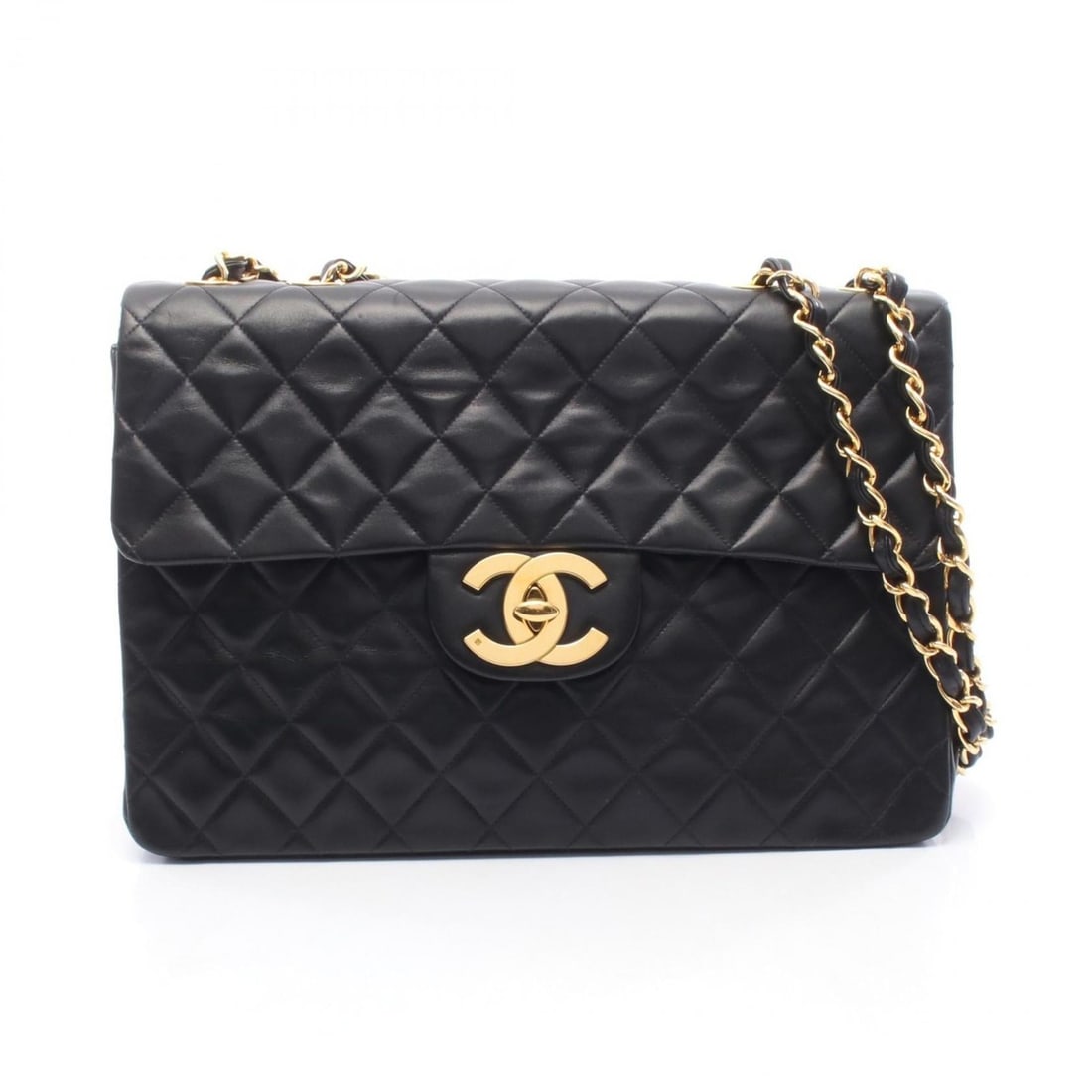 CHANEL Deca Matelasse 34 Single Flap Shoulder Bag in Lambskin Leather, Black (1 of 10)