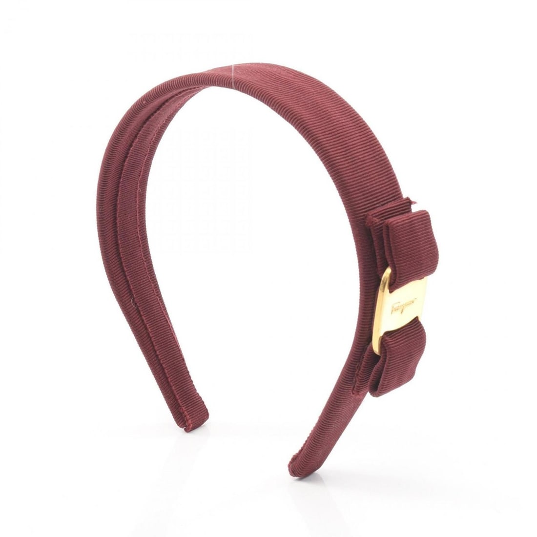 Salvatore Ferragamo Vara Ribbon, clothing fabric, women's, burgundy and gold: --- Catalog ---Category: SizeSize (LxW): 15cm x 13cm / 5.9'' x 5.11''Category: DesignType: Alice bandColor: Bordeaux, GoldGender: WomenCategory: GeneralBrand: Salvatore Ferragamo--- Item List ---Secti