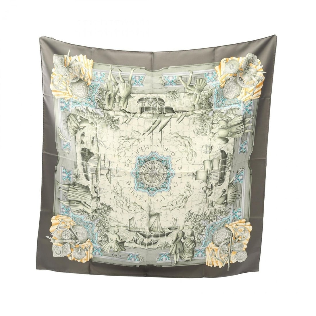 Hermès HERMES Carré 90 AZVLEJOS Silk Scarf for Women in Gray and Multicolor (1 of 10)