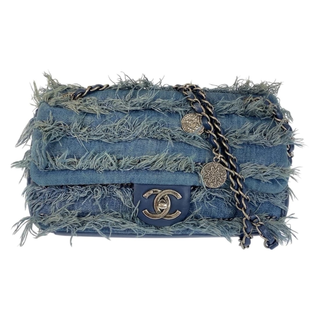 CHANEL Coco Mark Turn Lock Blue Silver Hardware Denim Leather Chain Shoulder Bag A92708 Women's (1 of 20)