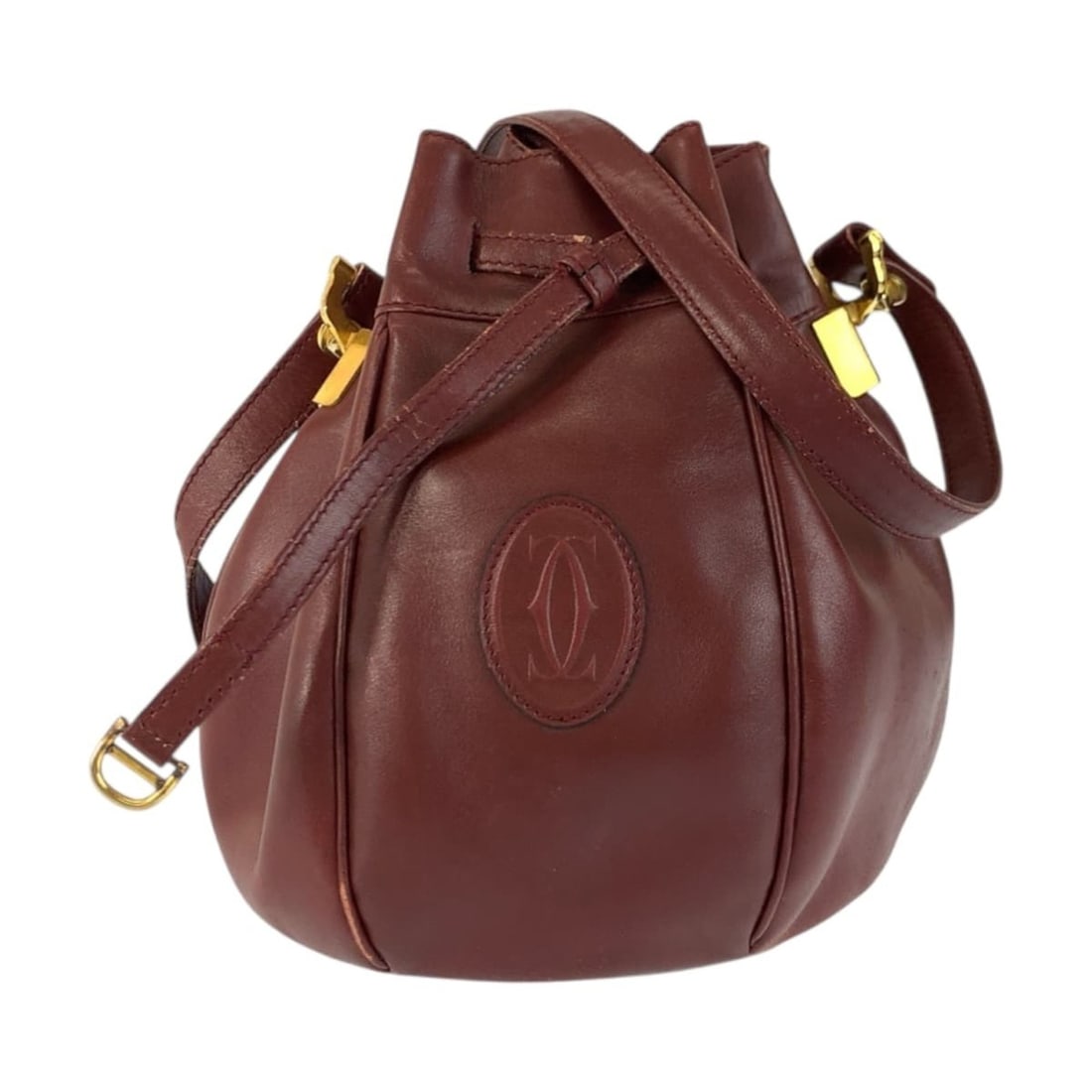 CARTIER Must Line Bordeaux Leather Shoulder Bag with Gold Hardware for Women: --- Catalog ---Category: SizeSize (HxWxD): 22cm x 17cm x 15cm / 8.66'' x 6.69'' x 5.9''Category: DesignType: Shoulder bagColor: BordeauxGender: WomenMaterial: Leather Category: GeneralBrand: CartierCo