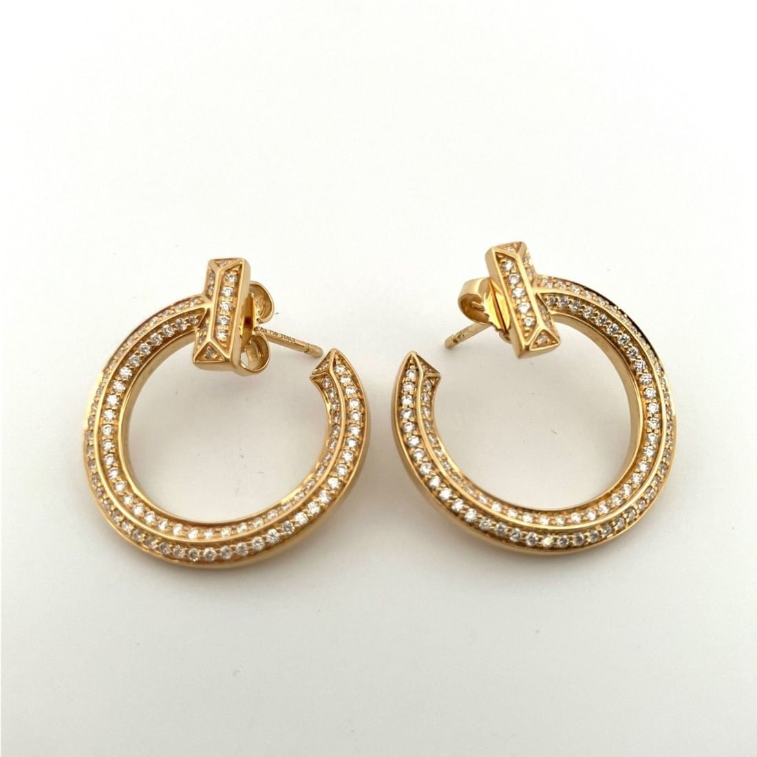 TIFFANY & CO. Tiffany T-One Open Hoop Earrings, Au750YG, Diamond D0.24ct x 2 (1 of 20)