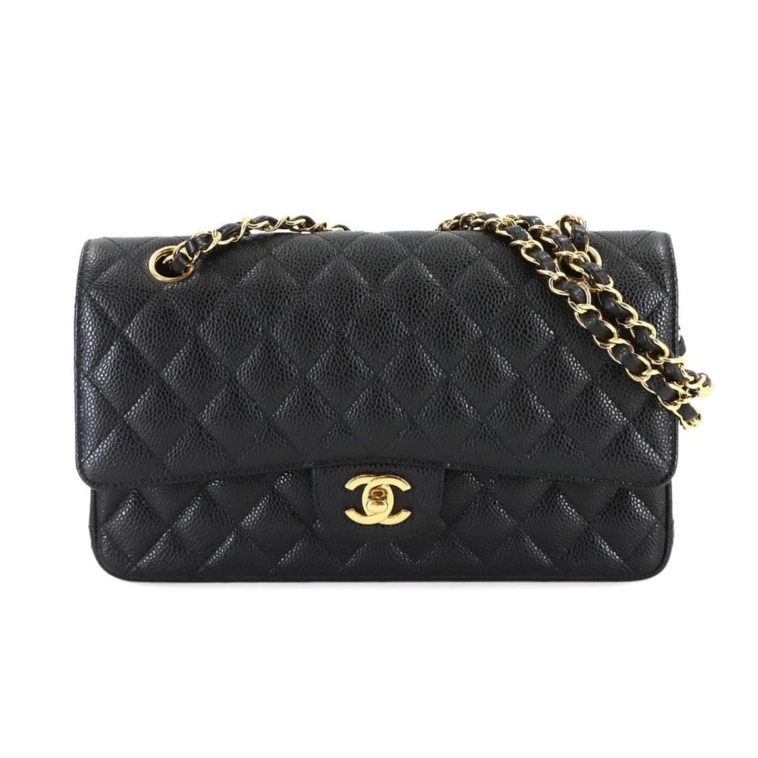 CHANEL Matelasse 25 Chain Shoulder Bag in Black Caviar Leather with Gold Hardware (A01112) (1 of 9)
