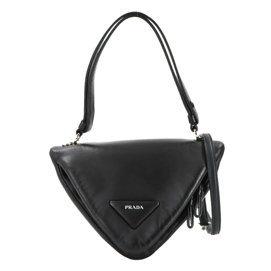 Prada Triangle 2-way Hand Shoulder Bag in Black Leather (1BA315) with Padded Silver Hardware (1 of 16)