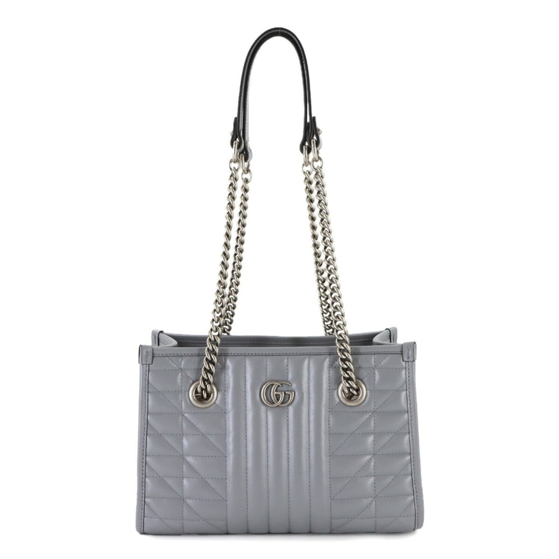 Gucci GG Marmont Small Chain Tote Bag in Grey Leather with Silver Hardware (Product Code: 681483): --- Catalog ---Category: SizeSize (HxWxD): 17cm x 26cm x 11cm / 6.69'' x 10.23'' x 4.33''Category: DesignType: Tote bagColor: GrayGender: WomenMaterial: Leather Category: GeneralMPN: 681483Brand: Gucc