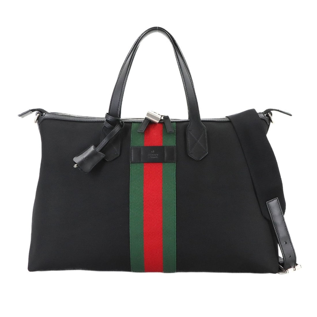 Gucci Duffle Bag, 2-way Tote/Shoulder Nylon Canvas and Leather, Black, 359261, Sherry Line: --- Catalog ---Category: SizeSize (HxWxD): 28cm x 42cm x 16cm / 11.02'' x 16.53'' x 6.29''Category: DesignType: Shoulder bag, Tote bagColor: BlackGender: WomenMaterial: Nylon canvas , Leather Category