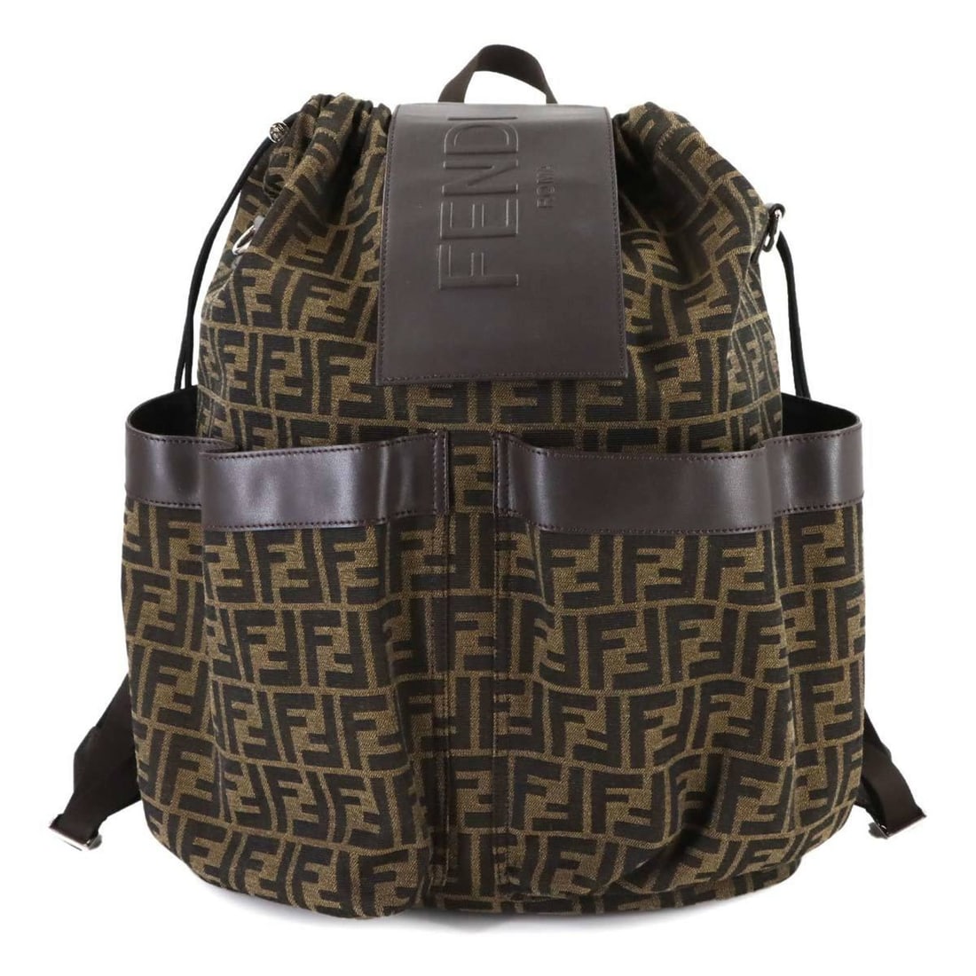 Fendi Zucca Backpack, 7VZ056, canvas and leather, brown black, with silver hardware. (1 of 10)