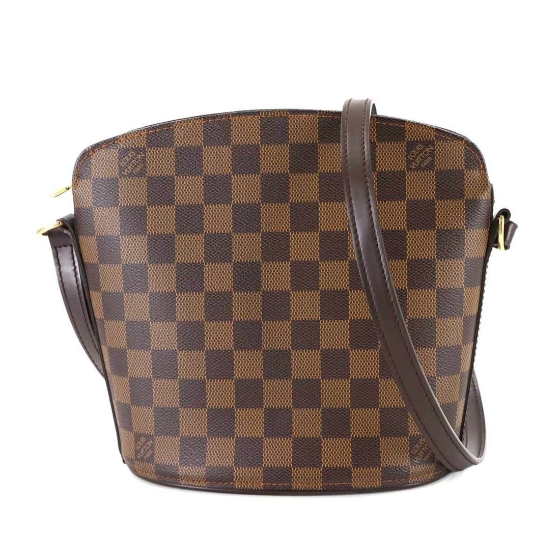 Louis Vuitton Damier Drouot Personal SPO Shoulder Bag in Ebene, N51290: --- Catalog ---Category: SizeSize (HxWxD): 21.5cm x 24cm x 10.5cm / 8.46'' x 9.44'' x 4.13''Category: DesignType: Shoulder bagColor: Damier Canvas, EbeneGender: WomenMaterial: Damier Canvas Category: