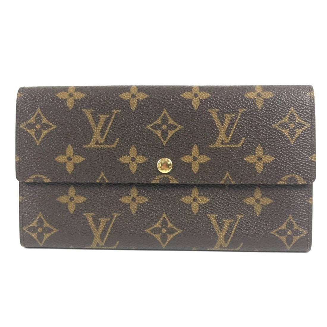 LOUIS VUITTON M61725 Monogram Porte Monnaie Credit Bifold Long Wallet with Flap, Canvas, Brown, (1 of 15)