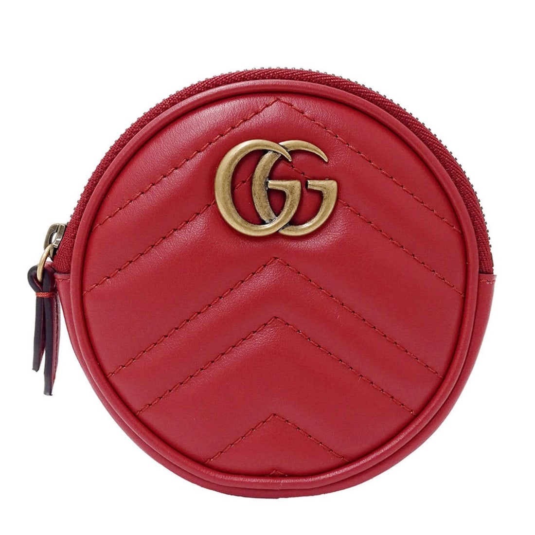 Gucci Women's GG Marmont Leather Wallet in Red (575160) with Zip-Around Design and Heart-Shaped Coin (1 of 10)