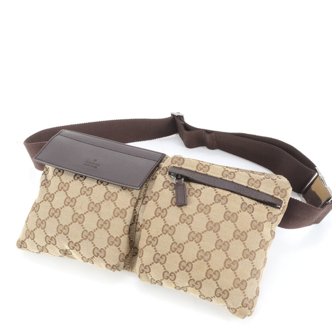 Gucci GG Canvas 28566 Leather 2-Way Body Bag, Waist Pouch, Shoulder Bag for Men (1 of 9)