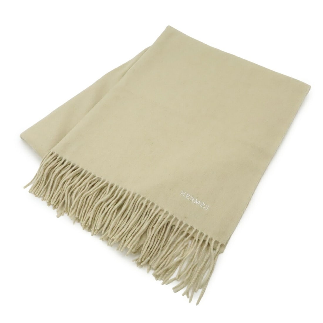HERMES embroidered scarf/stole made of 100% cashmere in beige (1 of 9)