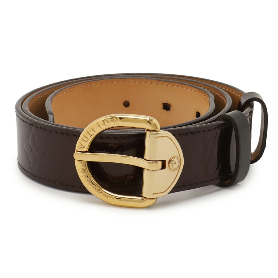 LOUIS VUITTON Monogram Vernis Santur Belt in Enamel Amaranth #80 M6979W: --- Catalog ---Category: SizeWidth: 3cm / 1.18''Length: 77cm - 87cm / 30.31'' - 34.25''Category: DesignType: Standard beltGender: MenNumber of Belt Holes: 5Category: GeneralBrand: Louis Vuitton--- Ite