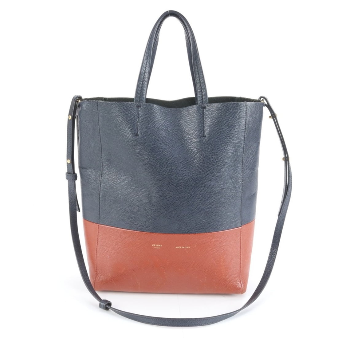 Celine Vertical Cabas Small Leather 2-Way Shoulder Bag Tote in Brown and Navy (1 of 19)