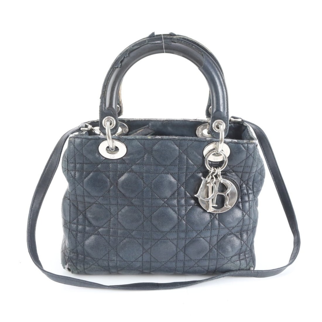 Christian Dior Cannage Lady Leather 2-Way Shoulder Bag for Women: --- Catalog ---Category: SizeSize (HxWxD): 18cm x 24cm x 10cm / 7.08'' x 9.44'' x 3.93''Strap Length: 94cm / 37''Handle Length: 34cm / 13.38''Category: DesignType: Shoulder bagColor: NavyGender: