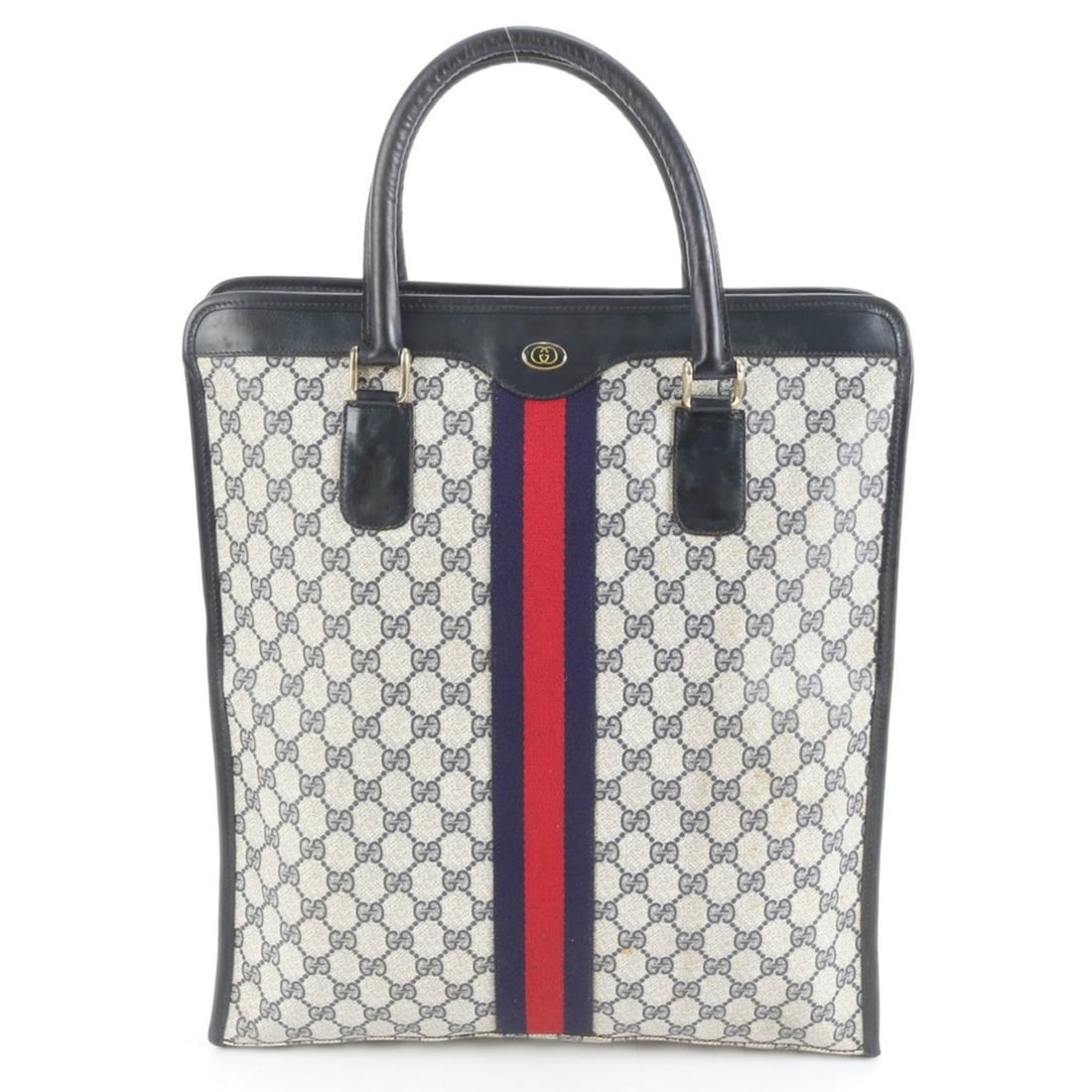 Gucci GG Supreme Sherry Line Leather Tote Bag, Shoulder Business, Navy, Men's (1 of 9)