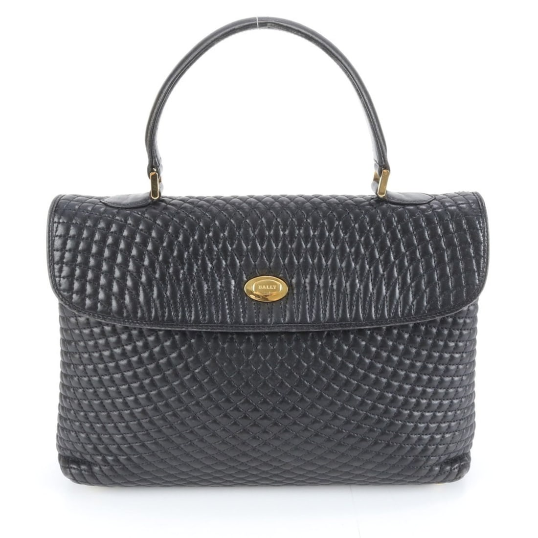 Bally quilted leather handbag tote top handle black women's (1 of 9)