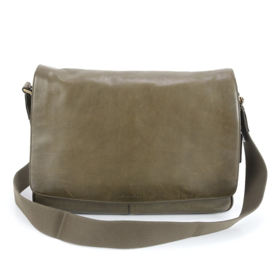 Coach 70486 Leather Shoulder Bag Messenger Business Tote Khaki Men's (1 of 9)
