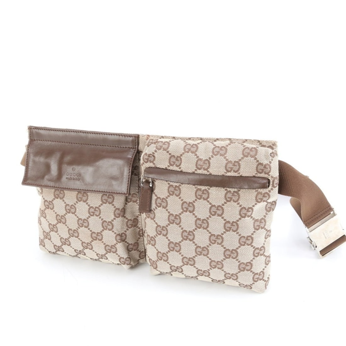 Gucci GG Canvas 28566 Leather 2-Way Body Bag/Waist Pouch/Shoulder Bag Brown Men's (1 of 9)