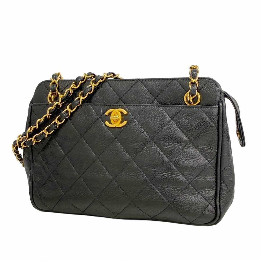 Chanel Matelasse Shoulder Bag with Chain Bag, Caviar Skin, Black, Women's: --- Catalog ---Category: SizeSize (HxWxD): 17cm x 23cm x 7.5cm / 6.69'' x 9.05'' x 2.95''Category: DesignType: Shoulder bagColor: BlackGender: WomenMaterial: Grained Calfskin Hardware Color: GoldCateg