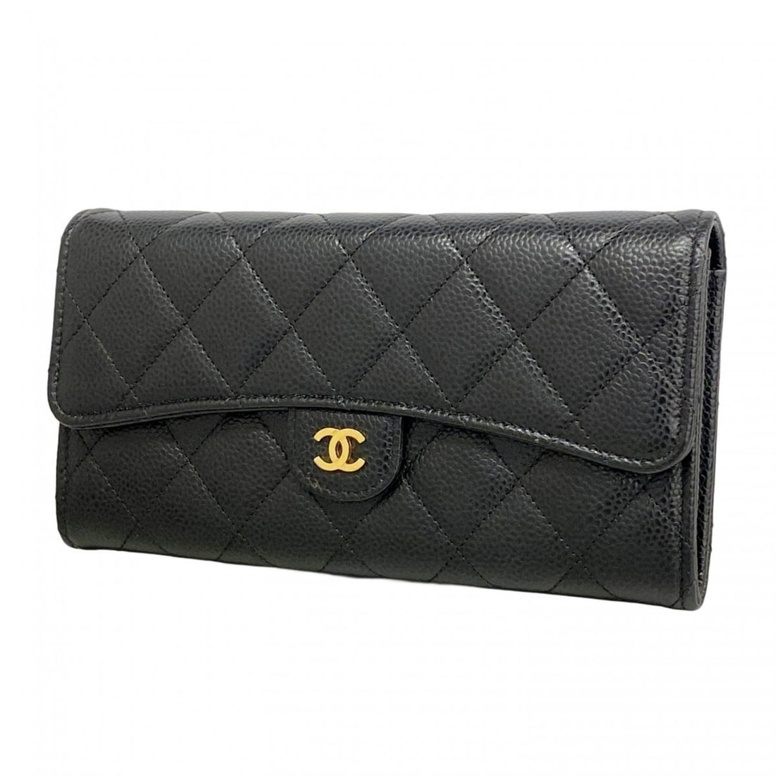 Chanel Matelasse Caviar Leather Long Wallet, Black, Women's, P2142669 (1 of 10)
