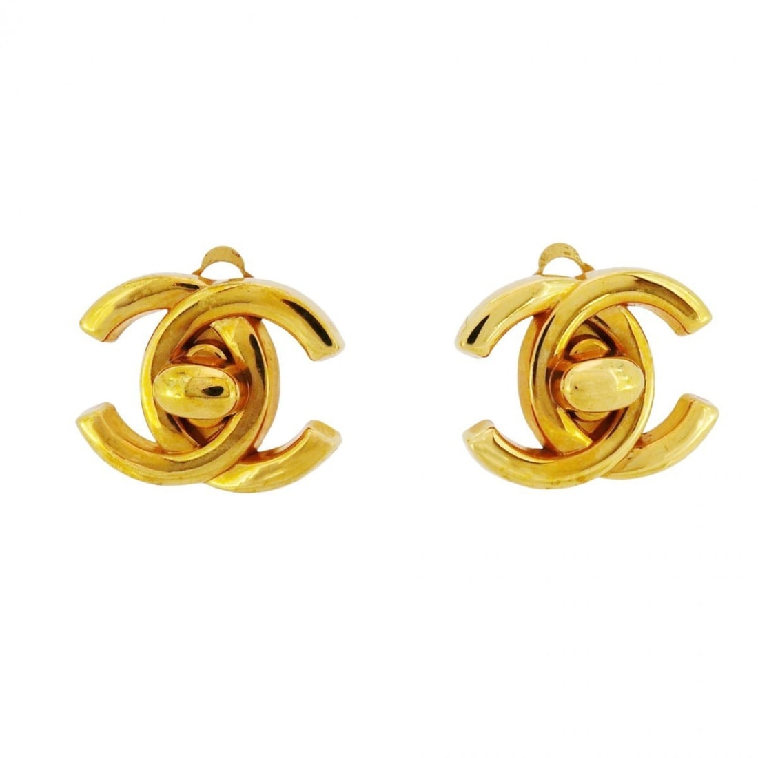 Chanel Coco Mark Turn Lock Earrings, GP Plated Gold, Women's: --- Catalog ---Category: SizeSize (HxWxD): 17.50mm x 21.90mm / 0.69'' x 0.86''Category: DesignType: Clip earringsColor: GoldGender: WomenMaterial: Gold platingCategory: GeneralBrand: Chanel--- Item Li