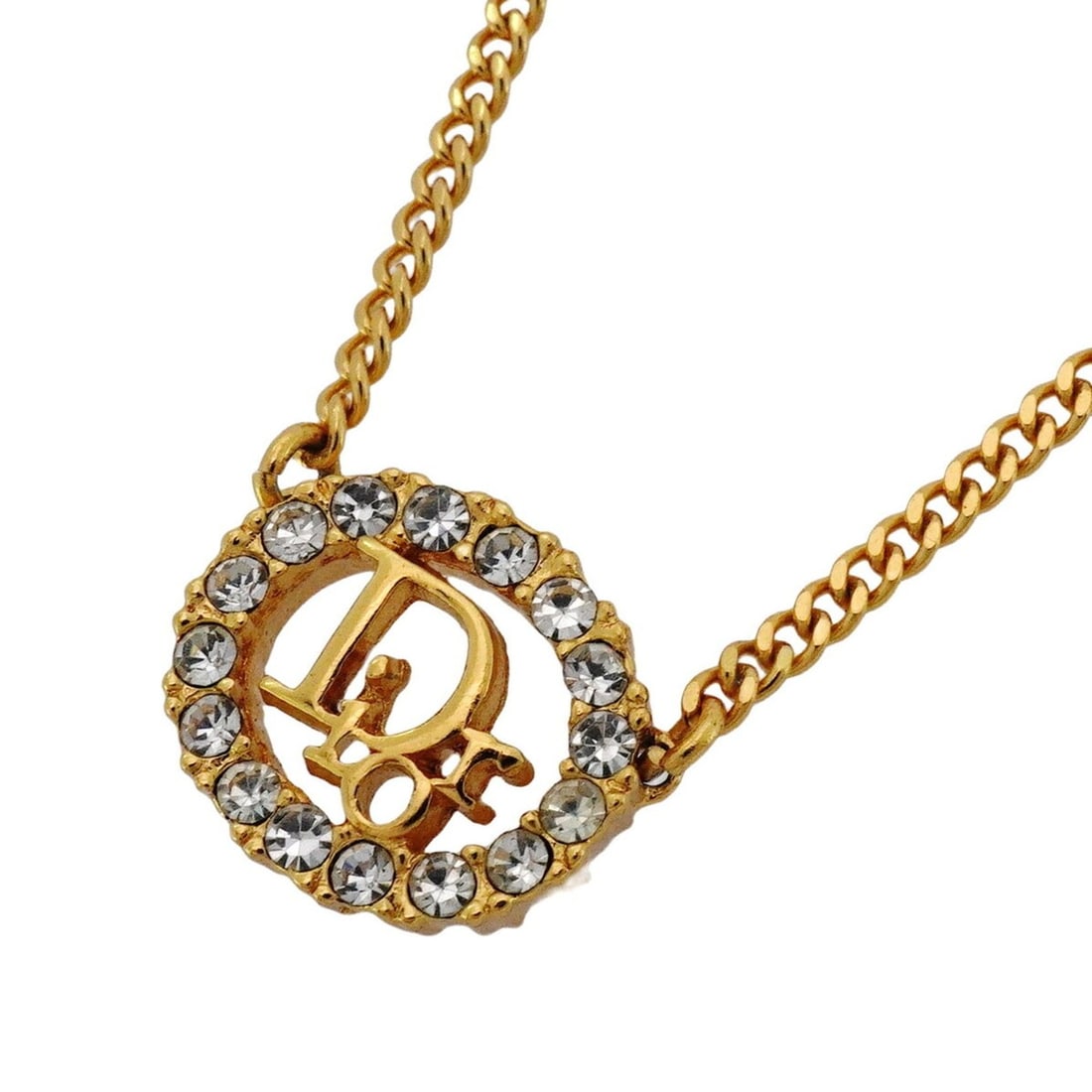 Christian Dior Oval Necklace with GP Plated Rhinestones in Gold for Women: --- Catalog ---Category: SizePendant Size: 13.7mm x 16.6mm / 0.53'' x 0.65''Neck Circumference: 38 cm - 44 cm / 14.96'' - 17.32''Category: DesignColor: GoldStone: RhinestoneGender: WomenMaterial: Gold