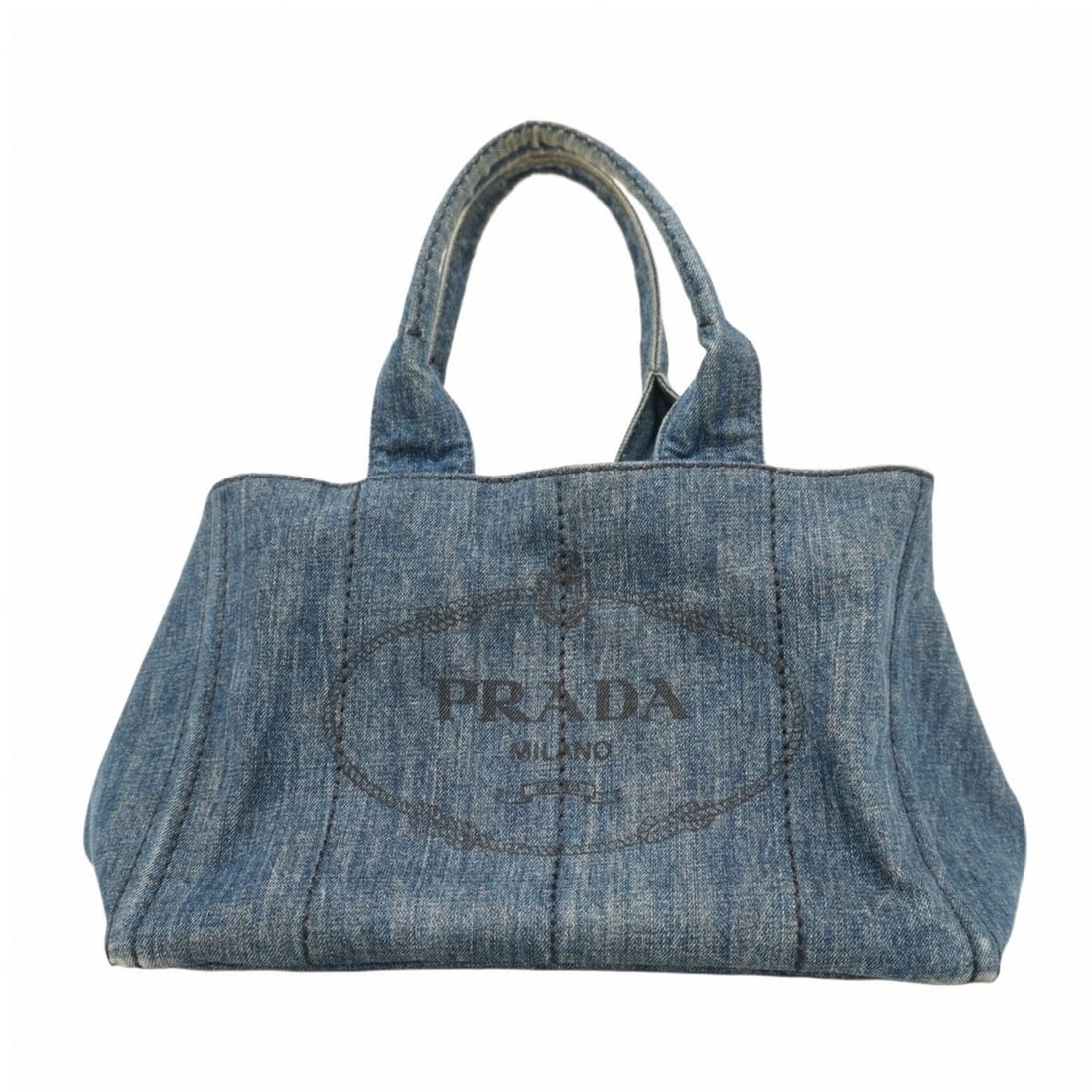 Prada Canapa Denim Tote Bag, Blue, Women's: --- Catalog ---Category: SizeSize (HxWxD): 22.5cm x 34cm x 22cm / 8.85'' x 13.38'' x 8.66''Category: DesignType: Tote bagColor: BlueGender: WomenMaterial: Denim Hardware Color: GoldCategory: GeneralBr