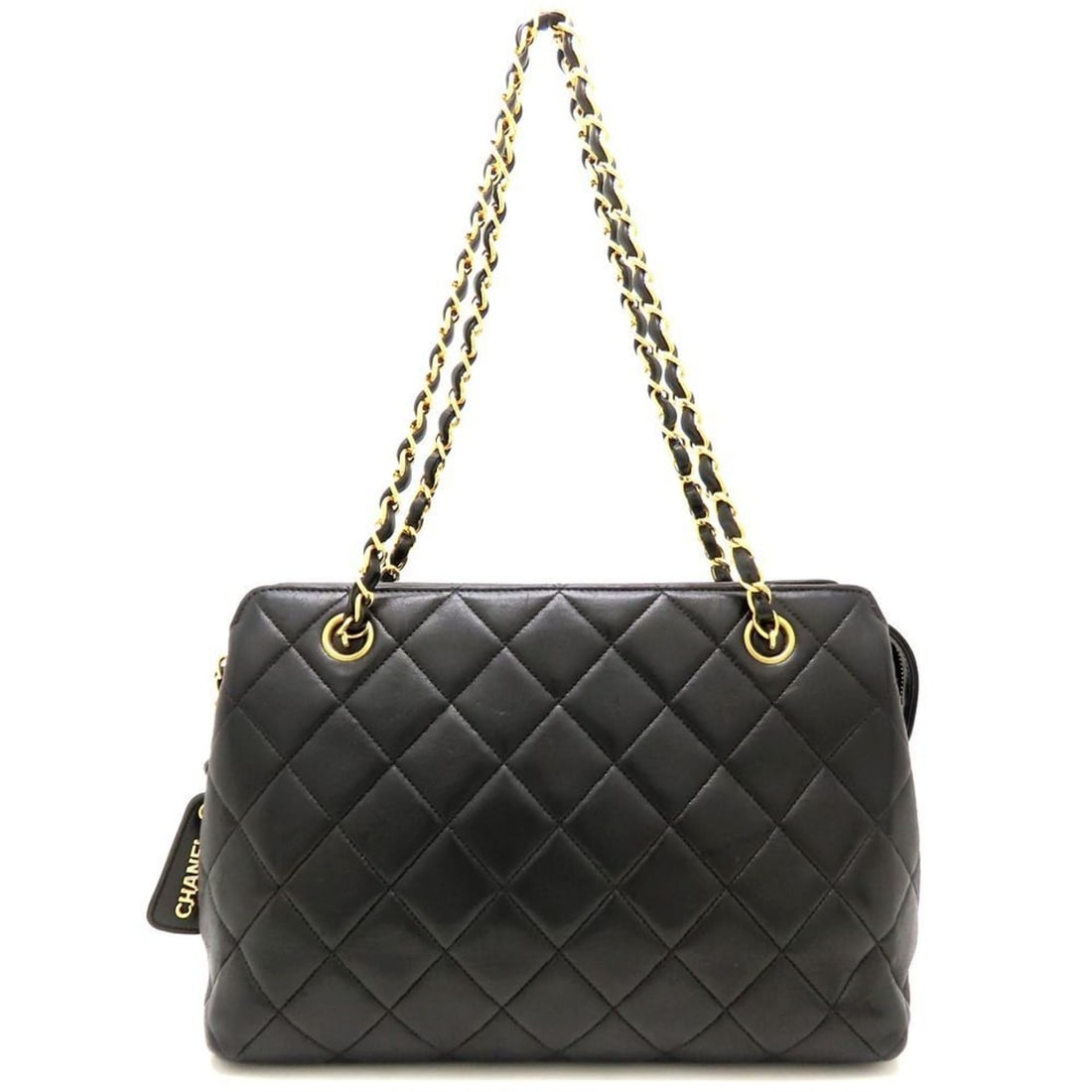 CHANEL Chain Tote Bag Matelasse Lambskin Black Women's 353048 (1 of 11)
