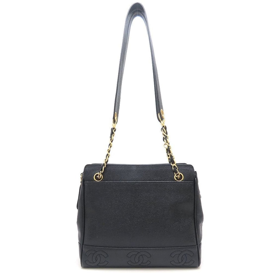 CHANEL Triple Coco Chain Tote Bag in Caviar Skin, Black, Women's, 353049 (1 of 10)