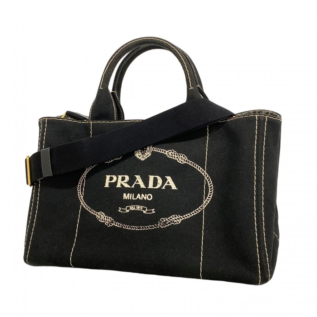 Prada Canapa Canvas Tote Bag, Black, 2-Way Bag for Women (1 of 11)